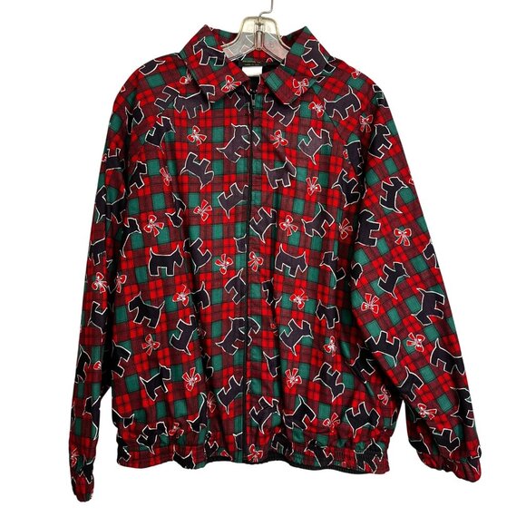 Activewear Unlimited Inc. Christmas Plaid Jacket Red Green Sz Large Bow Print - Picture 1 of 4